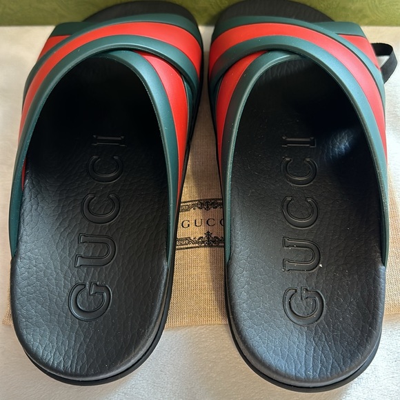 Gucci Women's Web Slide Rubber Sandals Sz 39 BNIB Made in Italy π― Authentic - Picture 3 of 13